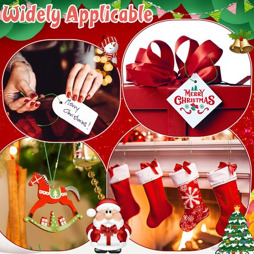 JUNEBRUSHS 600Pcs Christmas Ornament Hooks, Ornament Hangers with Snap Ornament String for Christmas Tree Holiday Party Hanging Decorations Ropes Easy and Fast Locking (Green)
