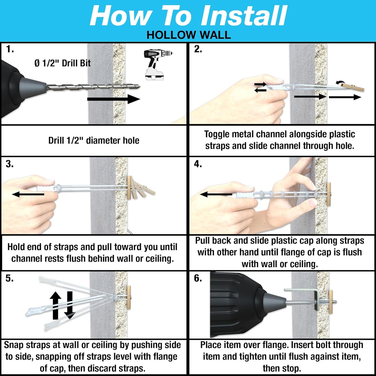 TOGGLER Drywall Anchor - Heavy-Duty 1/4-20 Fastener, Holds 265 lbs Each | 20 Pack for 1/2" Drywall