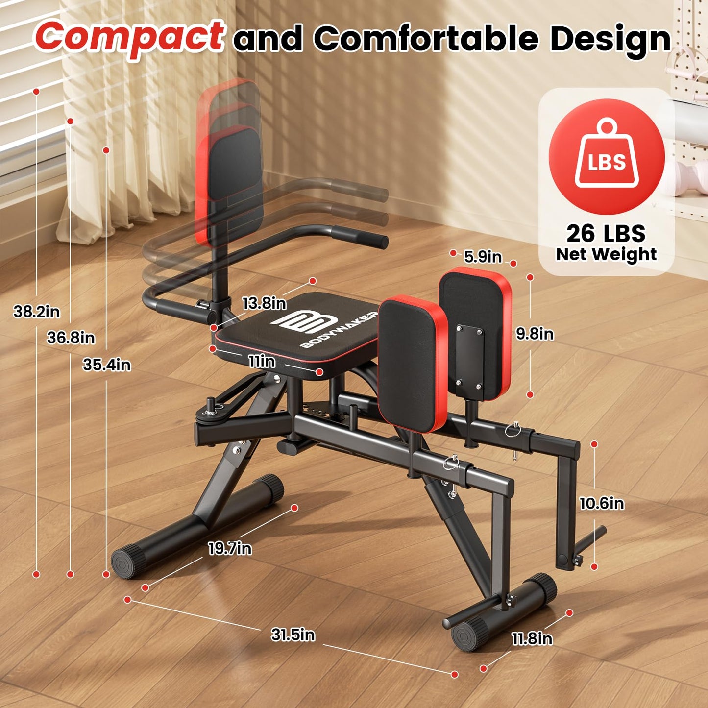 2-in-1 Hip Abductor & Adduction Machine for Home Gym, Glute Machine & Thigh Workout Equipment with 6-Level Resistance and Enlarged Padding Seat, Compact Leg Exercise Euipment for Women & Men (Black)