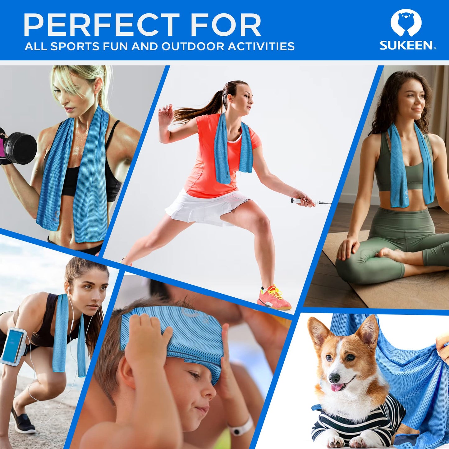 Sukeen 4 Pack Cooling Towels (40"x12"), Cooling Neck Wraps, Ice Towel, Soft Breathable Chilly Towel,Microfiber Towel for Yoga,Sport,Running,Gym,Workout,Camping,Fitness,Workout & More Activities