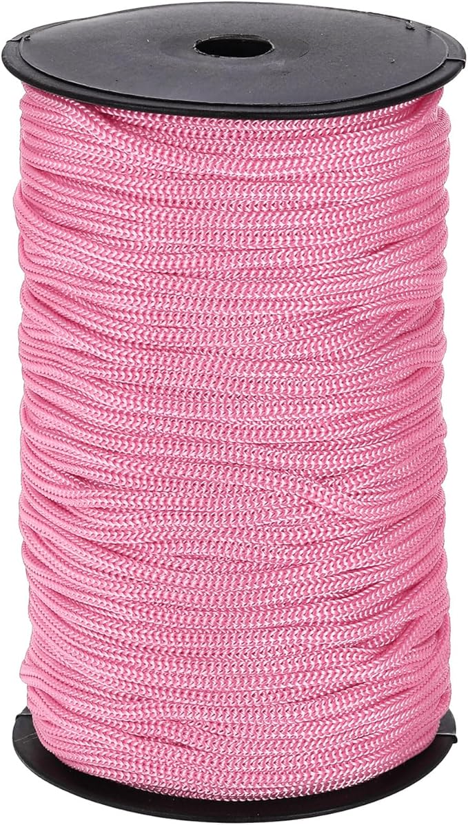 MECCANIXITY 3/16 Inch Polypropylene Rope Braided Ropes, 328ft Nylon Rope Hollow Utility Cord for Clothesline, Camping, Hiking, Outdoor, Pink