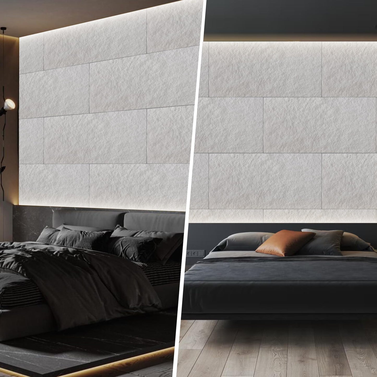 KASARO PU 3D Faux Stone Wall Panels, 4 PCS Wainscoting Panel for Interior Wall Decor, Cement Texture Accent for Home, Office, 47.2×23.6inch, Cement White