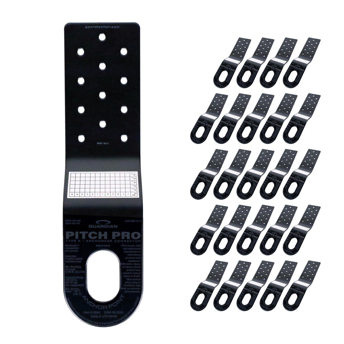 Guardian 10543 Pitch Pro Slotted Roof Anchor (25 Pack) | Powder Coated Steel | 5000 lb Minimum Breaking Strength (MBS) | OSHA and ANSI Compliant | Black