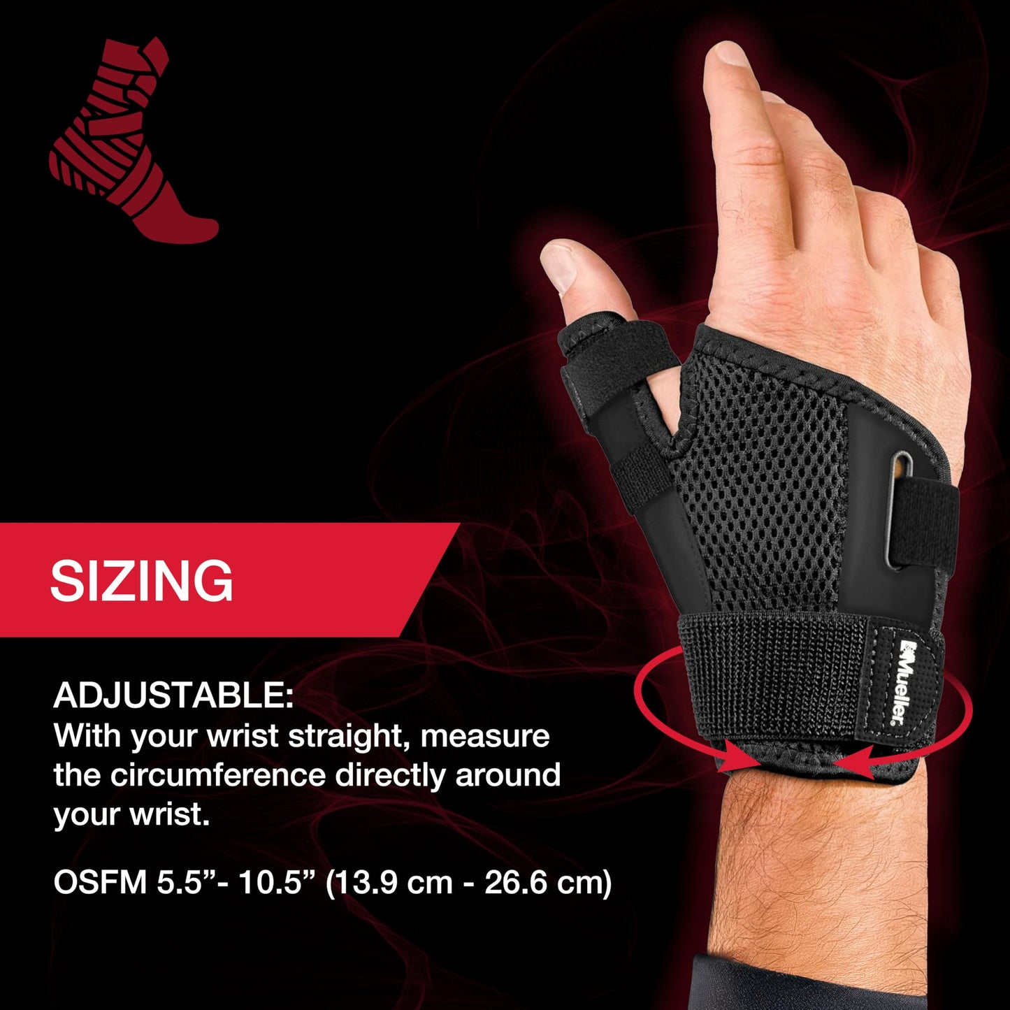 MUELLER Sports Medicine Adjust-to-Fit Thumb Brace, Spica Splint, Thumb Pain Relief Stabilizer for Men and Women, Ideal for De Quervain's Tenosynovitis, Arthritis, Sprains, Fits Right or Left, Black, One Size