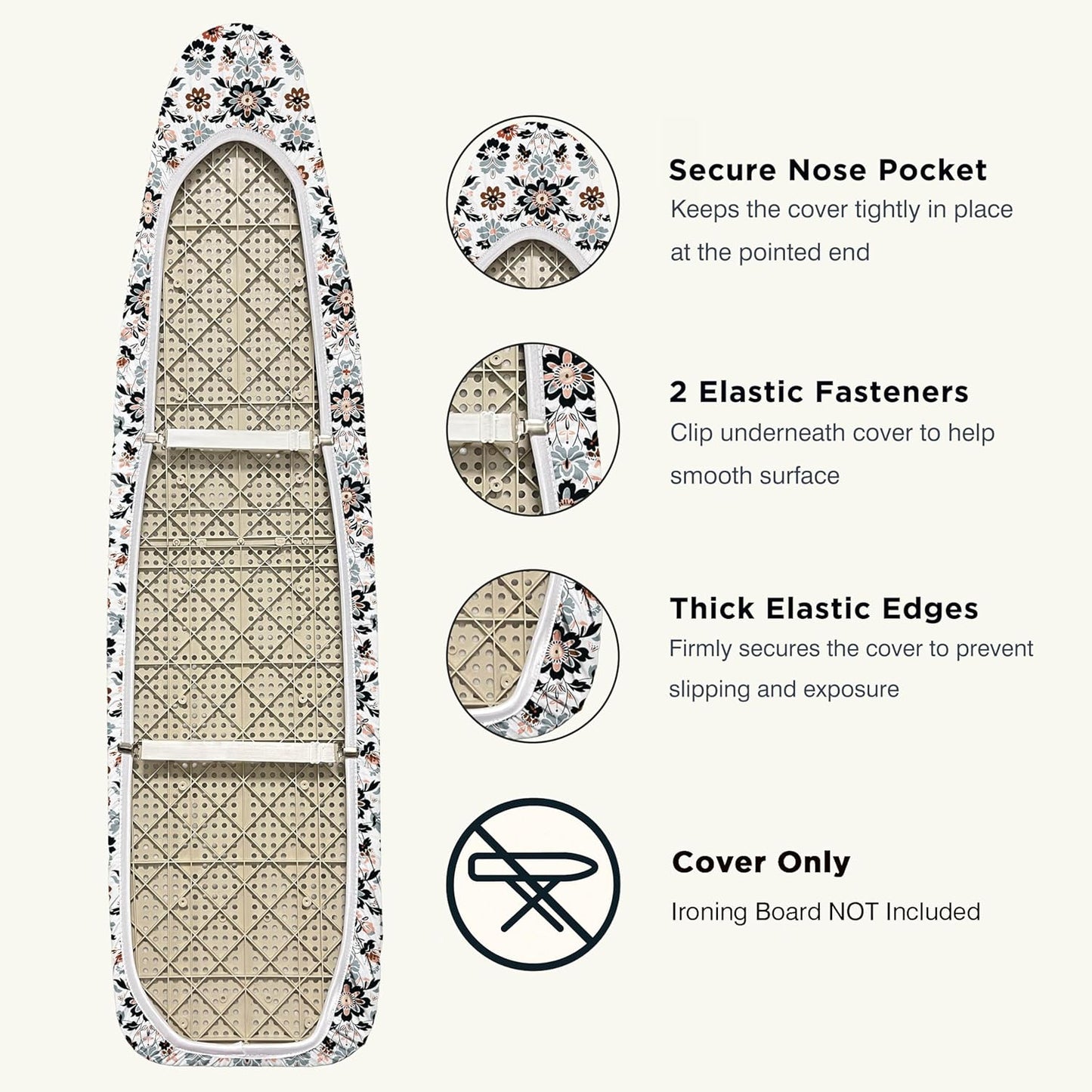 UniSimp Ironing Board Cover - Extra Thick Natural Cotton, Scorch & Stain Resistant | 18"x54" Floral Design