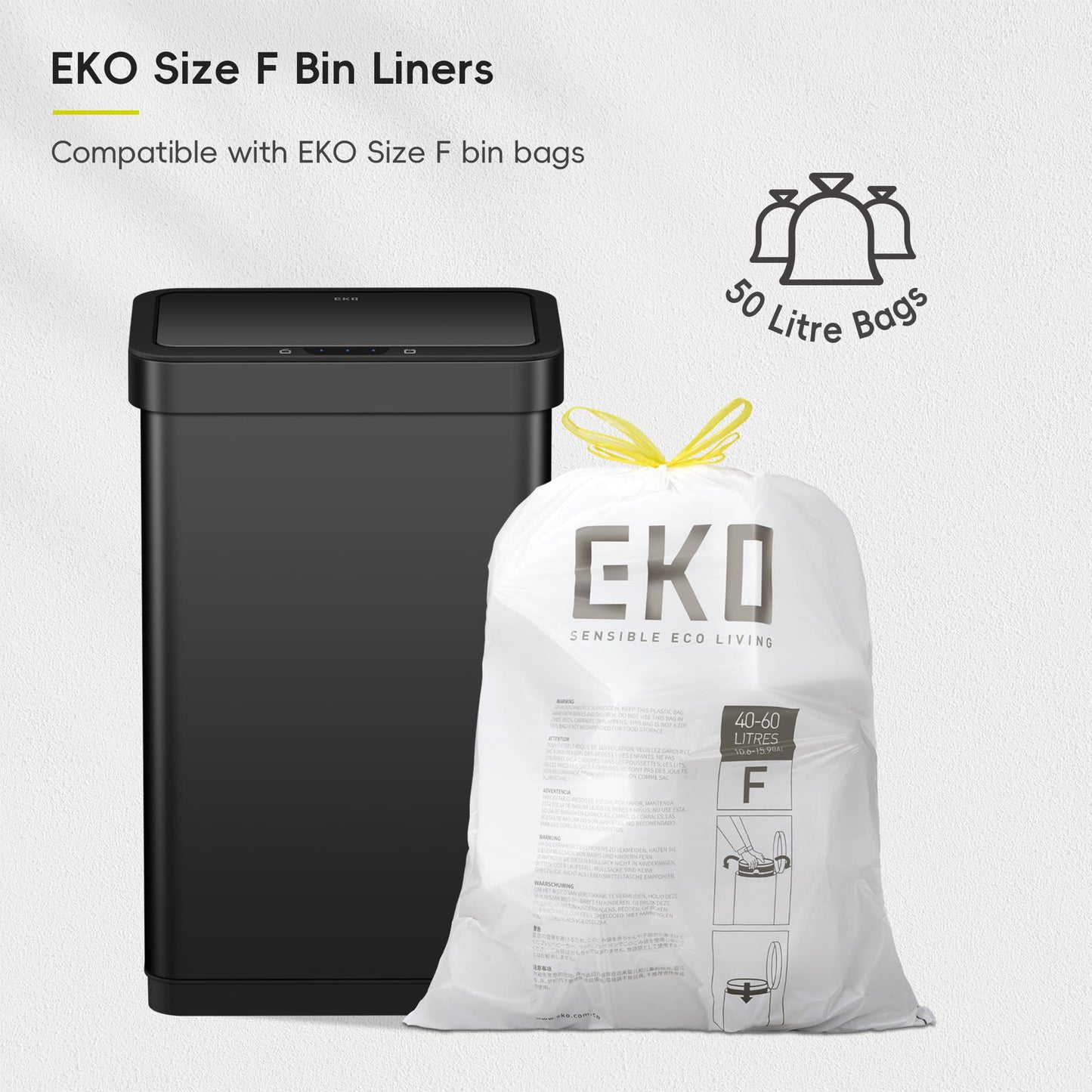 EKO EcoNova 13.2 Gallon/ 50L Automatic Sensor Kitchen Trash Can, Stainless Steel Touchless Garbage Bin with Soft-Close &Stay-Open Lid, Fingerprint-Resistant, Matte Black