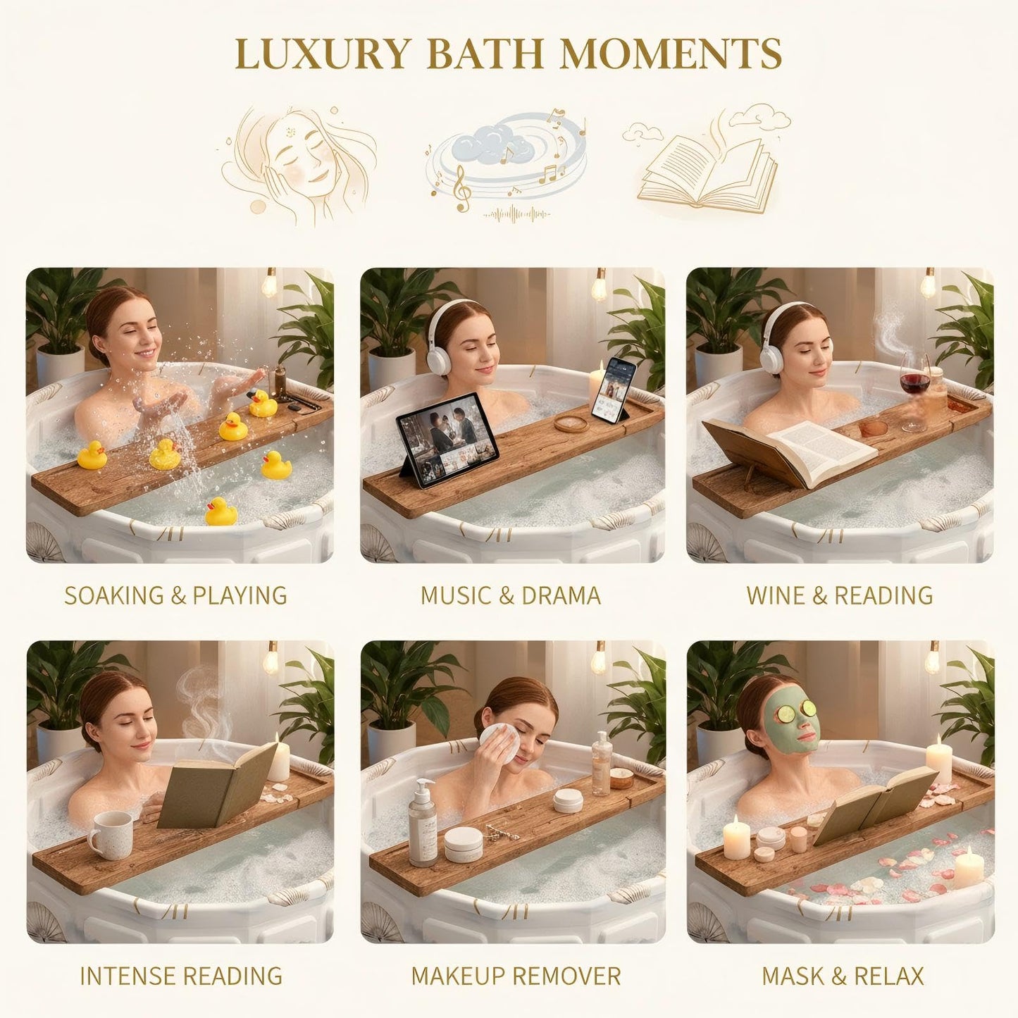 Portable Bathtub for Adult, Foldable Soaking Bathtub for Hot SPA&Ice Bath, Foldable Small Bathtub collapsible bathtub for Bathing, 6-layer Insulated portable tub,Space-Saving (Lotus, 27.5X26.6 IN)