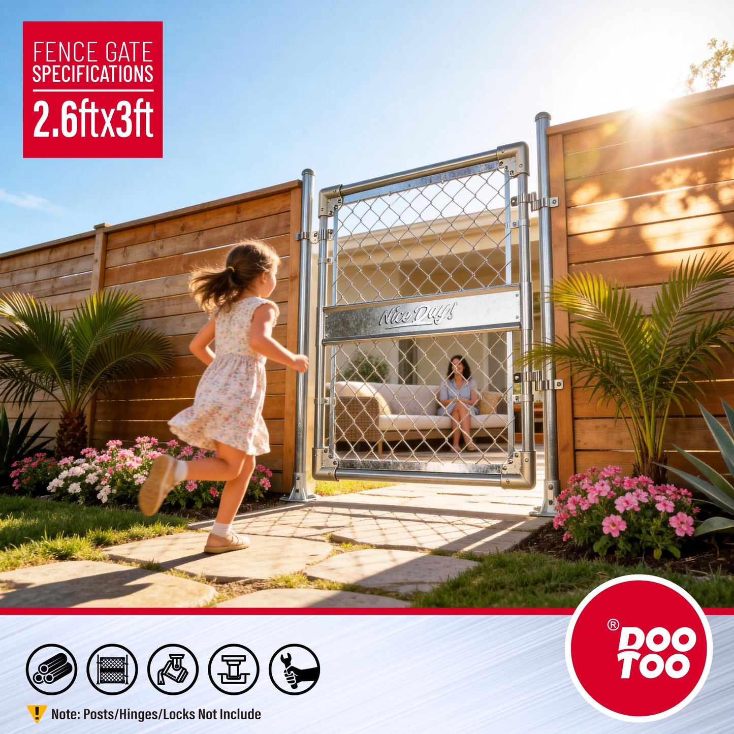3x3FT(31.5"W x 35.5"H) Heavy Duty Galvanized Steel Chain Link Gate, Durable Outdoor Fence Gate Easy Installation for Backyard丨Garden丨Pet Yard