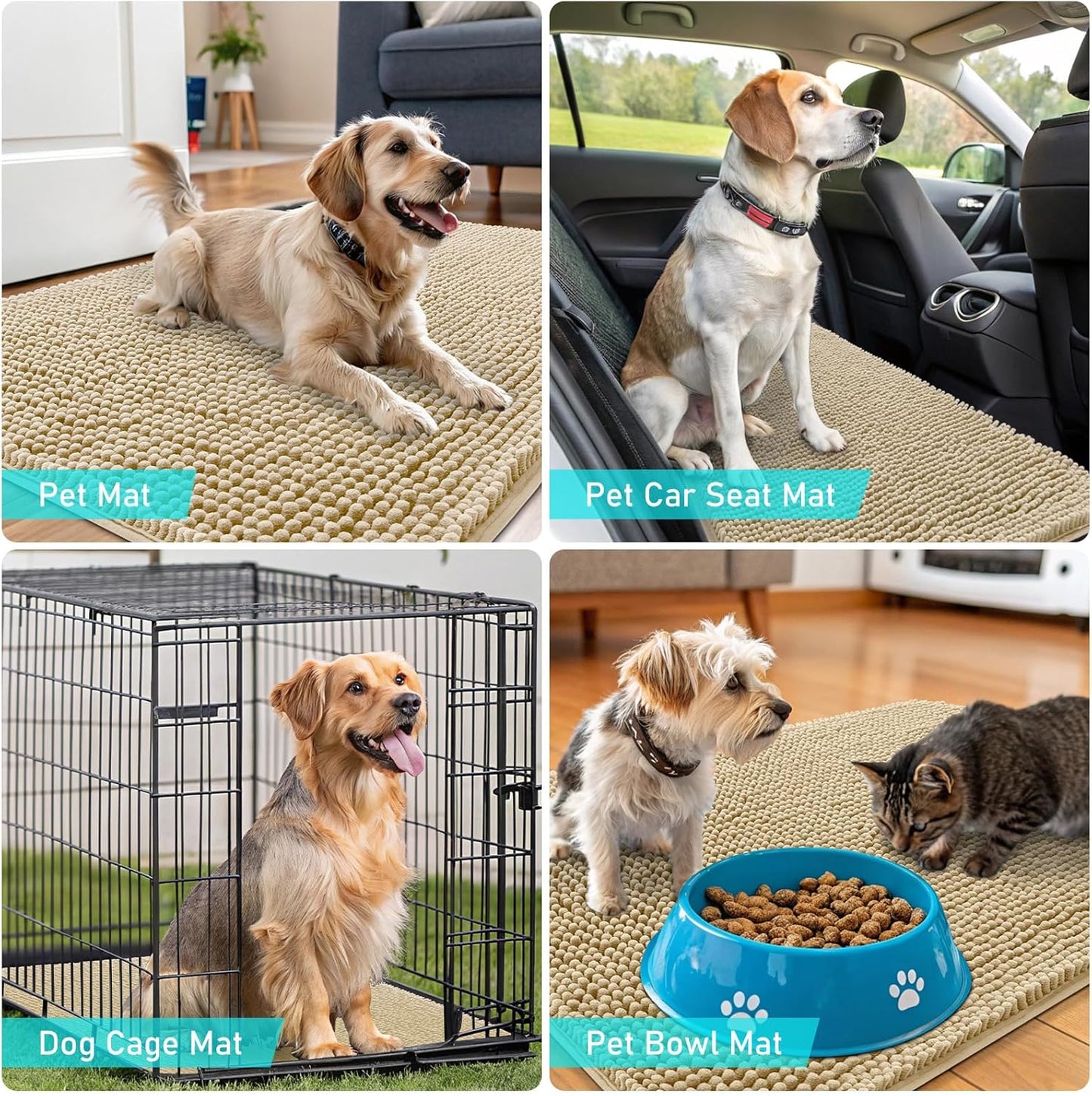 OLANLY Dog Door Mat - Absorbent Non-Slip Chenille for Muddy Paws | 24x16 Beige Indoor Entryway Carpet