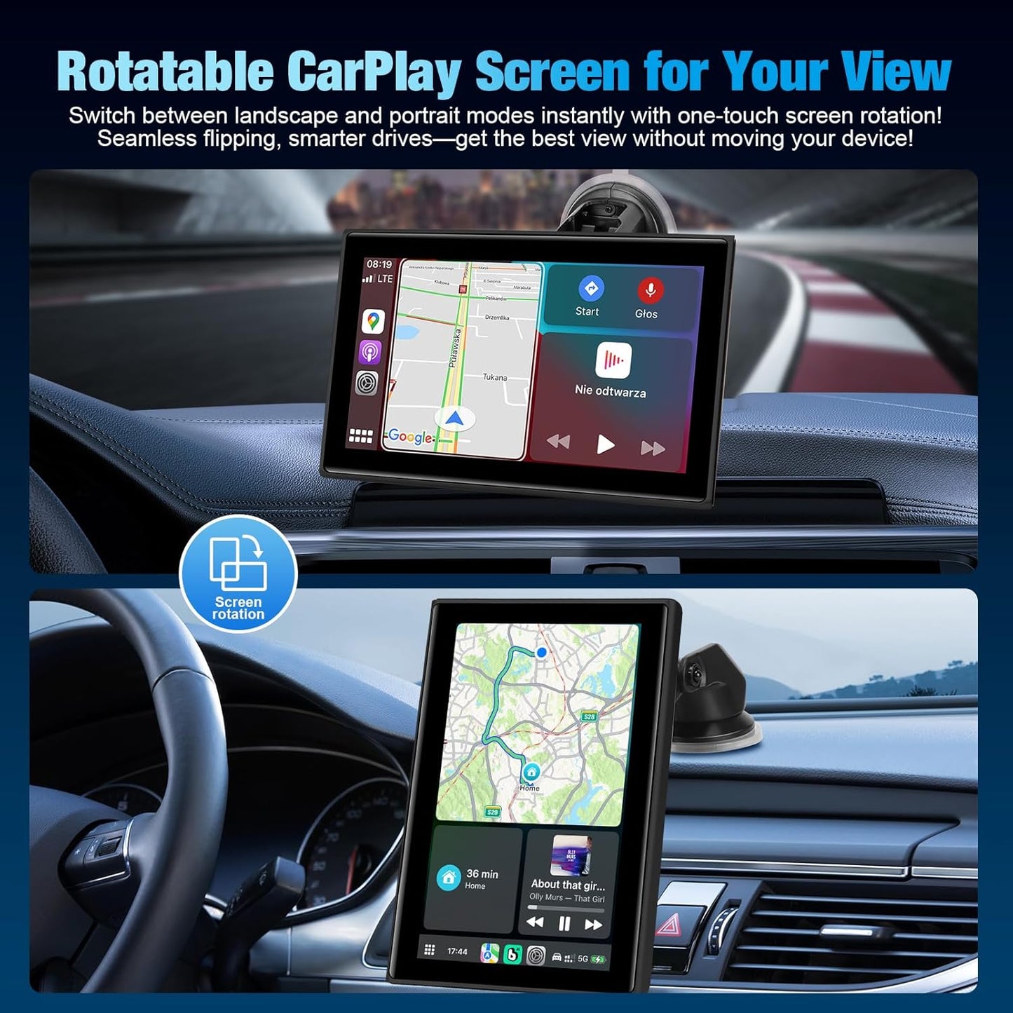 BOAODIFSH 7" Portable Wireless CarPlay Screen for Car Apple CarPlay & Android Auto, HD Touch Screen Car Stereo