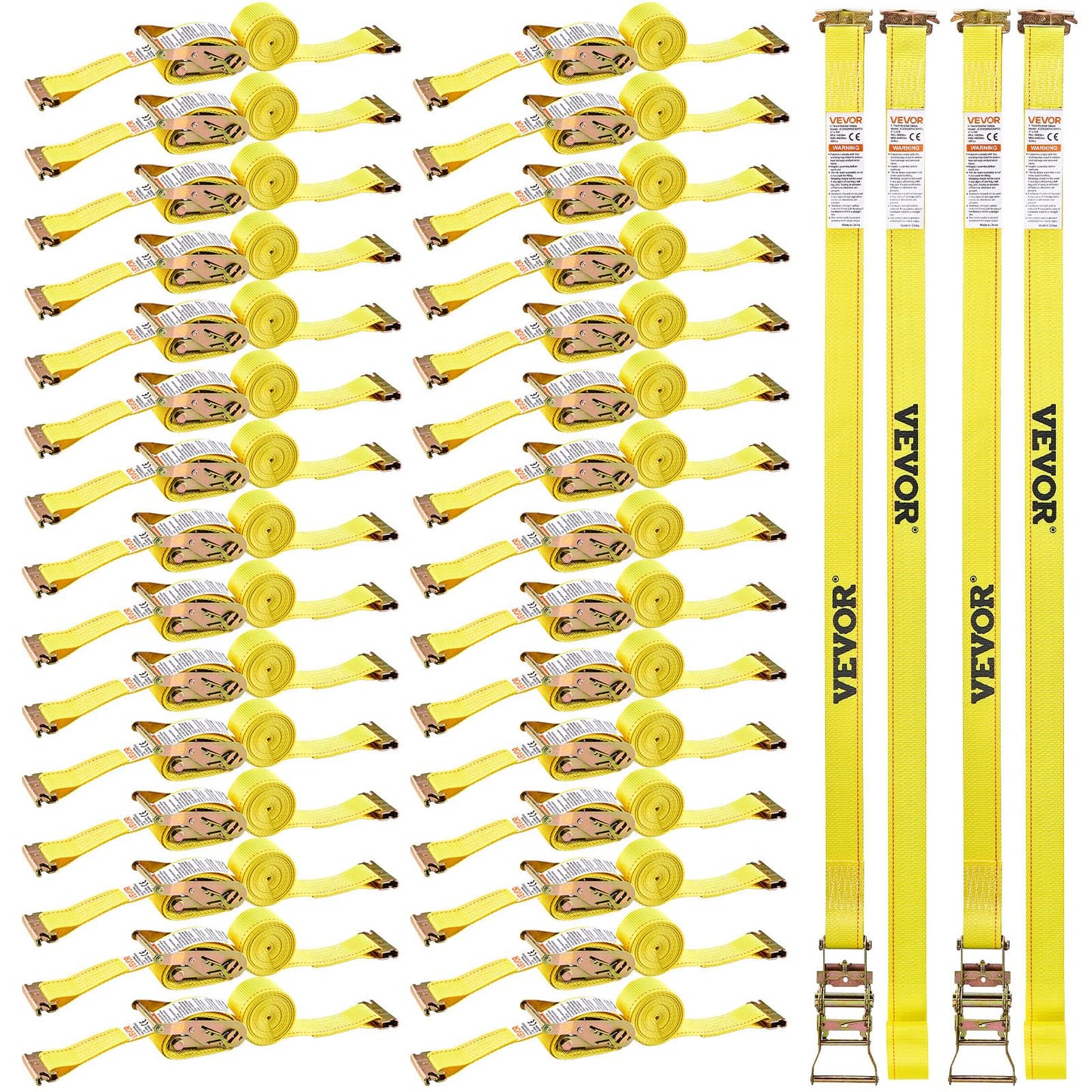VEVOR E Track Ratchet Straps (30-Pack), 2" x 15'E-Track Straps 4400 LBS Breaking Strength, Polyester Webbing & Spring Fitting & Ratchets, Durable Tie-Downs for Tires Motorcycles Trailers Loads Yellow