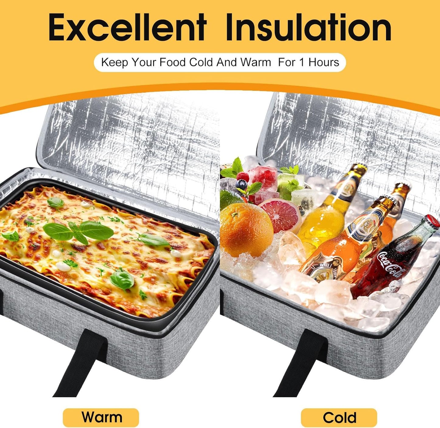 Skiennix Insulated Casserole Carrier - Portable Hot/Cold Food Tote for Potlucks | Fits 9" x 13" Dish - Grey
