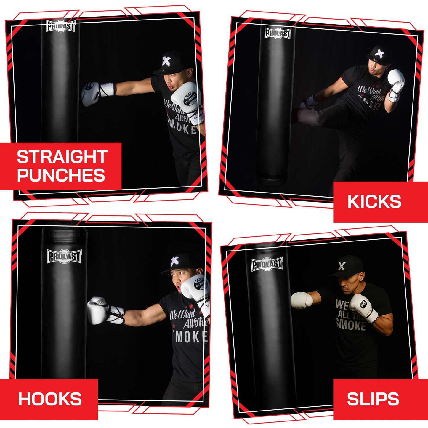PROLAST Heavy Punching Kicking Bag for Adults, Boxing, MMA, Martial Arts, Muay Thai, Strength Training Equipment, 5ft, 100 lbs, Classic Logo, Black Filled