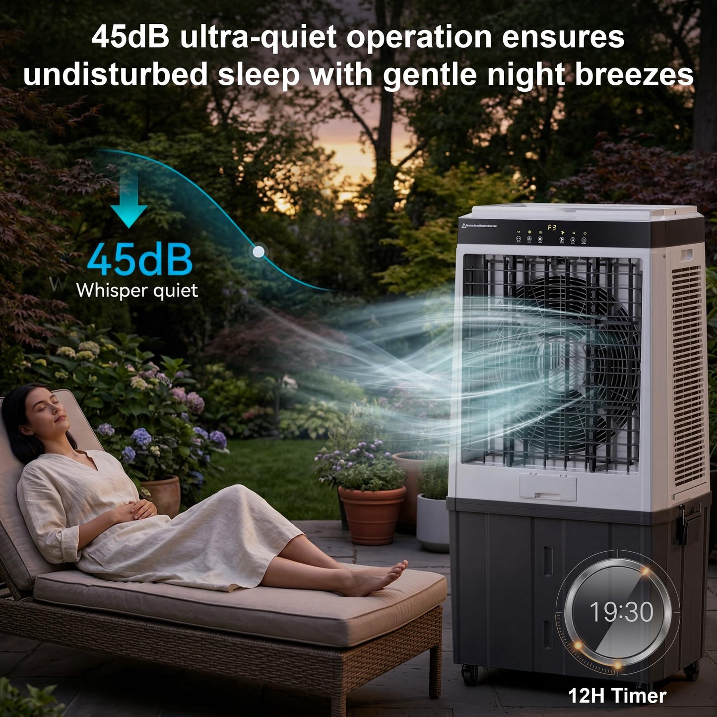 AKIRES 48" Large Swamp Cooler,6288 CFM Evaporative Air Cooler,21.5 Gal Water Tank Portable Air Cooler,120°Oscillation with Remote Control,12H Timer,3 Modes & Wind Speeds for Outdoor Indoor Use,Black