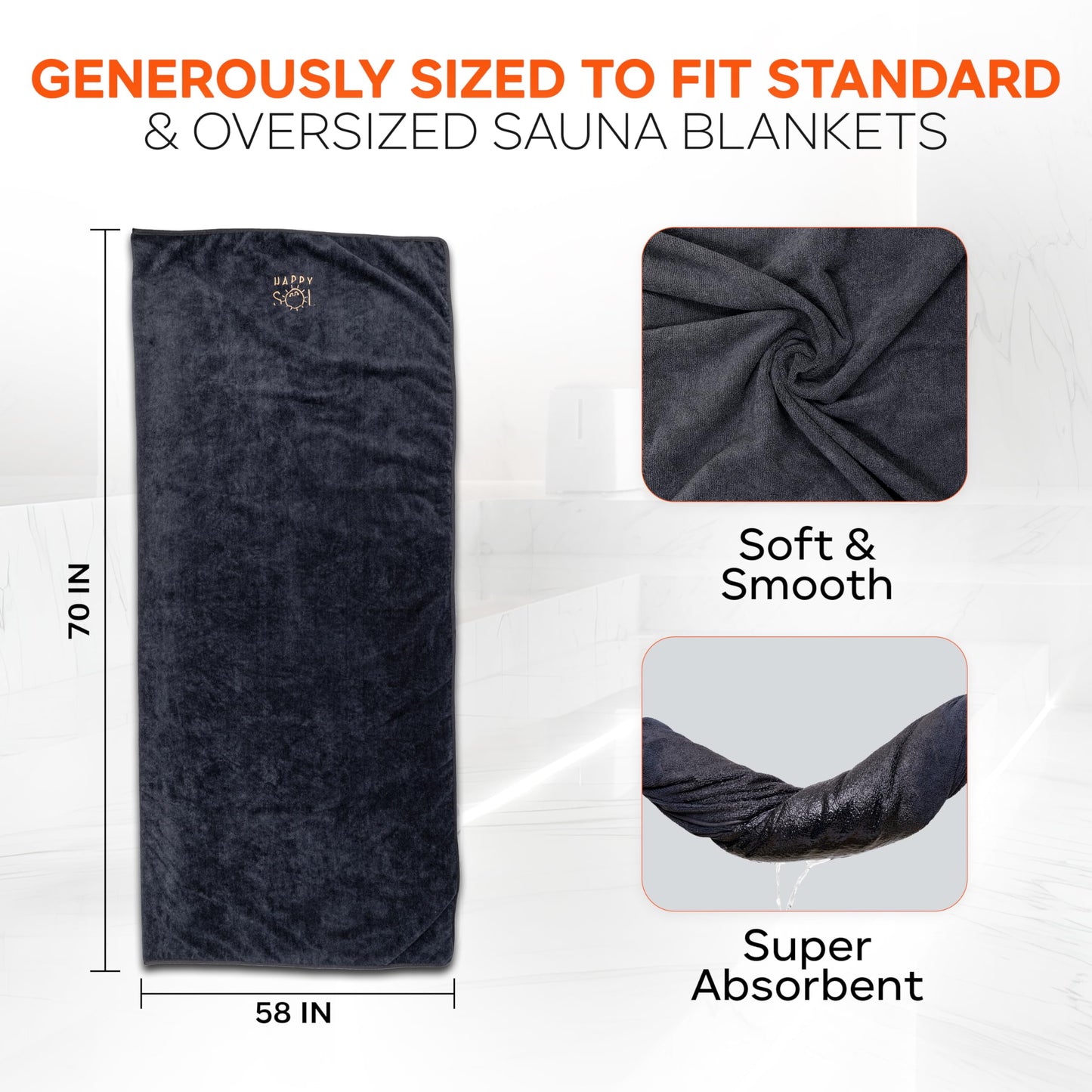 Happy Sol Sauna Blanket Towel Insert - Absorbent Insert for Sauna Blanket - Reusable and Machine Washable - 58"x70"- Luxurious Microfiber Material