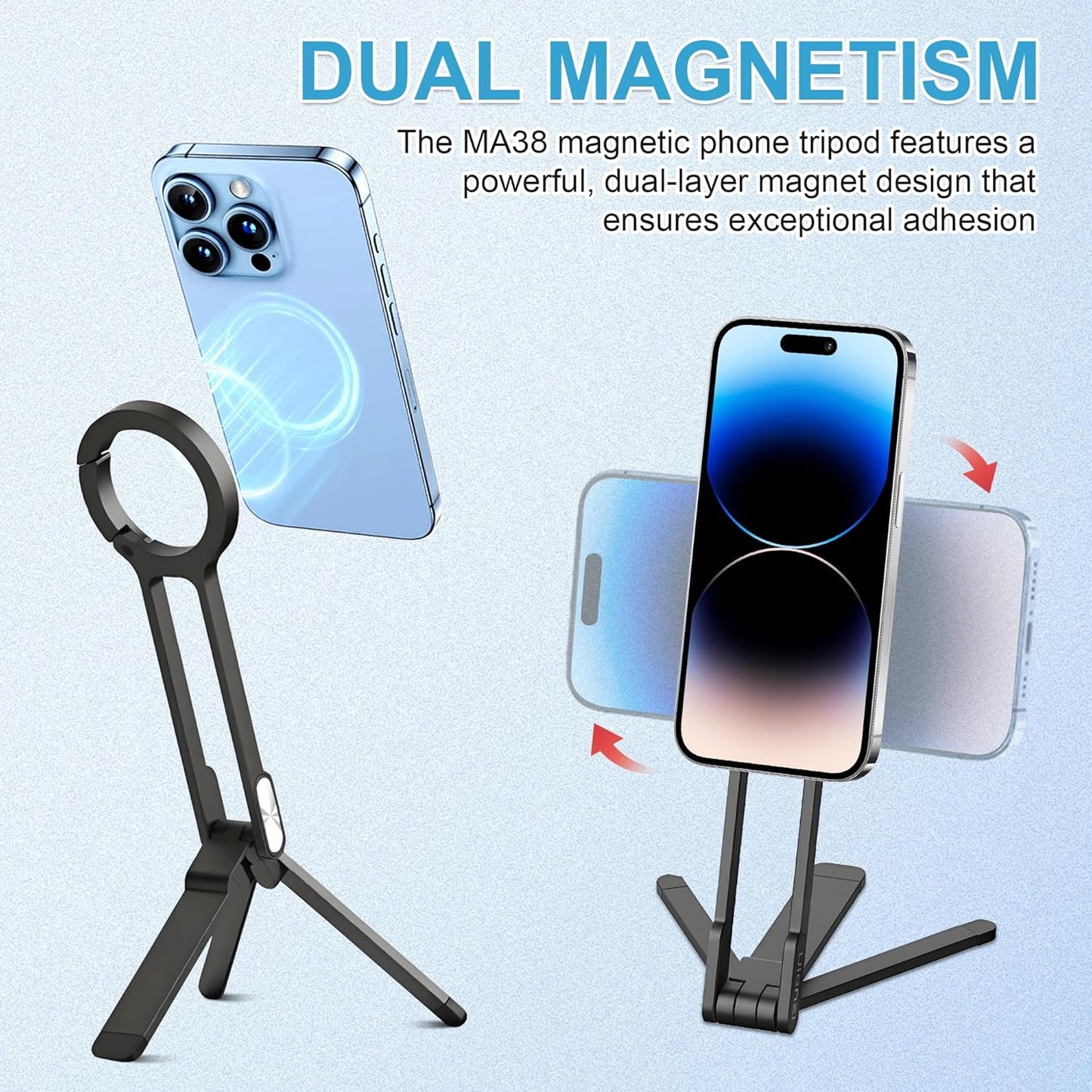 Acrebow 180 12-17(Black) Aluminum Alloy Phione Tripod, Carabiner Magnetic Phone Tripod for iPhone, Rotation & Strong