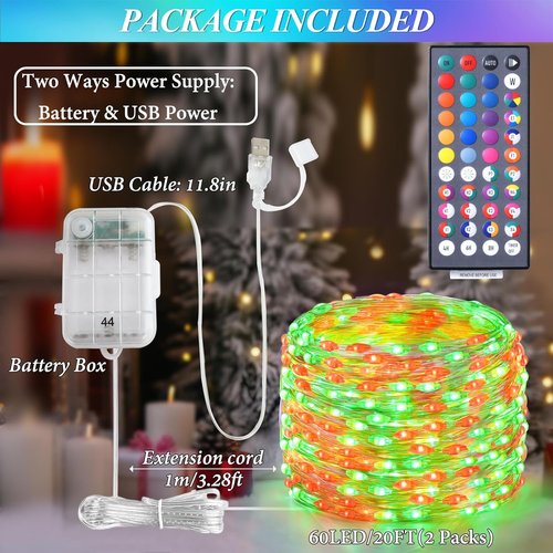 Lovelite Fairy Lights - 40FT 120LED Color Changing String Lights | Battery & USB Operated, Waterproof for Indoor/Outdoor Use