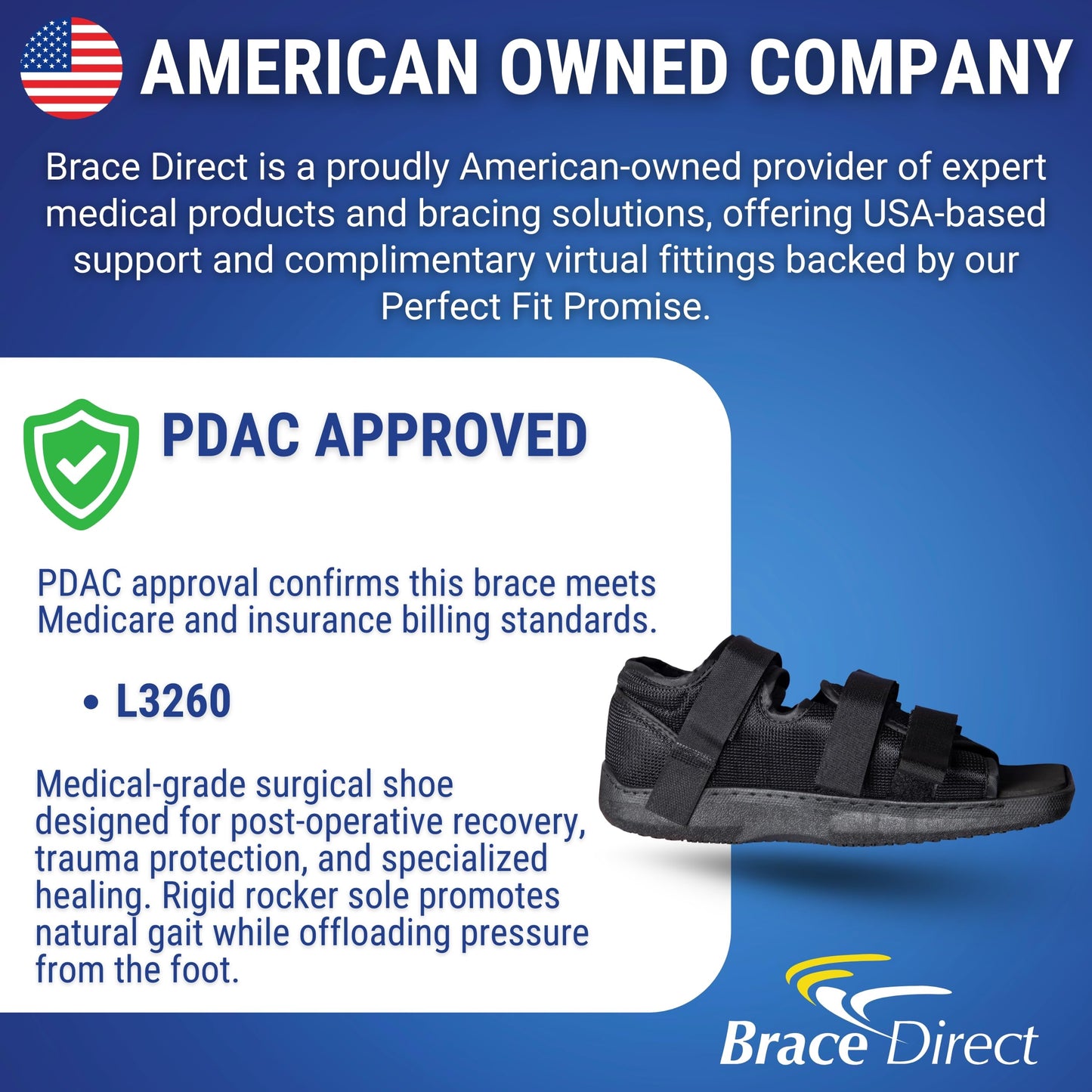 Brace Direct Post Op Shoe & Medical Foot Brace – Stress Fracture, Broken Toe & Bunion Support L3260 – Orthopedic Walking Immobilizer for Left or Right Foot (LG - WOMENS US SHOE: 8.5-10.5)