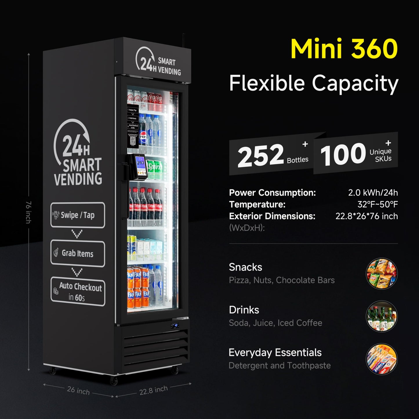 HAHA Vending Smart Combo Vending Machine for Business with AI Technology Vending Machine for Sale, Card Reader & App Control Refrigerated Commercial US-360