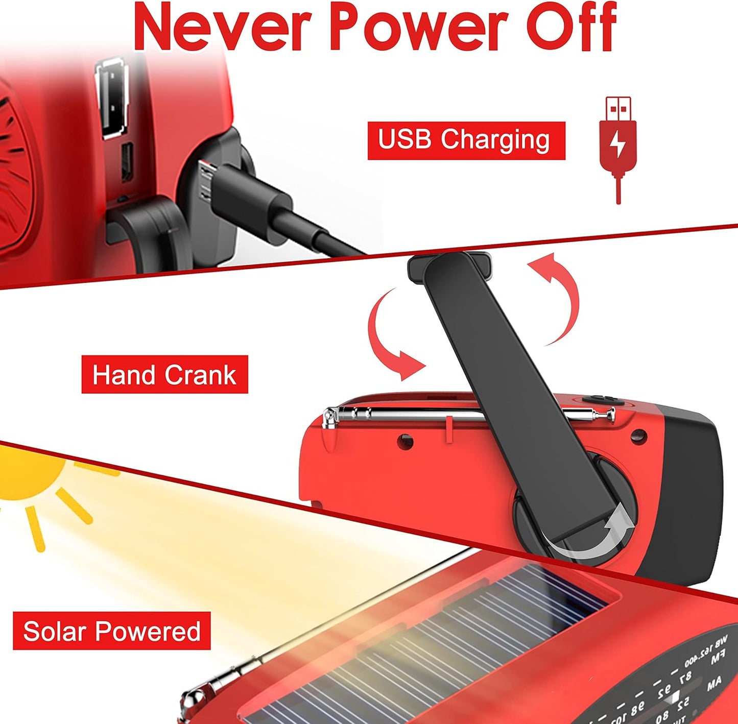 RunningSnail 2000mAh Emergency Hand Crank Radio With LED Flashlight For Emergency, AM/FM NOAA Portable Weather Radio