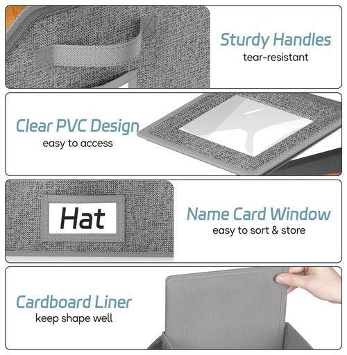 AOODA 2 PCS Stackable Hat Storage for Baseball Caps, Holds up to 24 Caps Cap Organizer for Closet, Sturdy Hat Boxes for Men with Cardboard, Slate Grey
