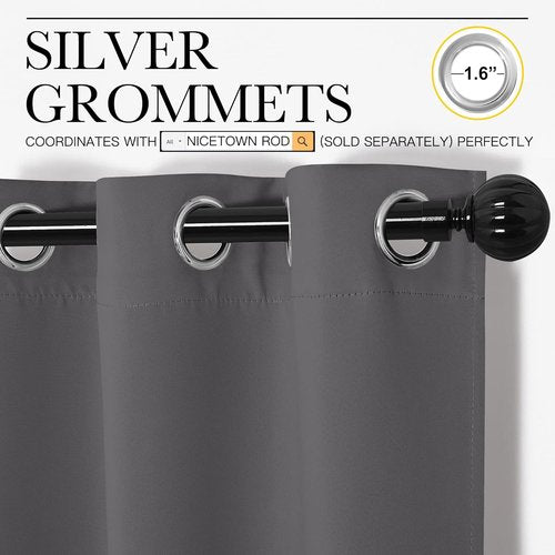 NICETOWN Grey Blackout Curtain Panels - Thermal Insulated Grommet Top Drapes | 2 Panels, W34 x L72-inch