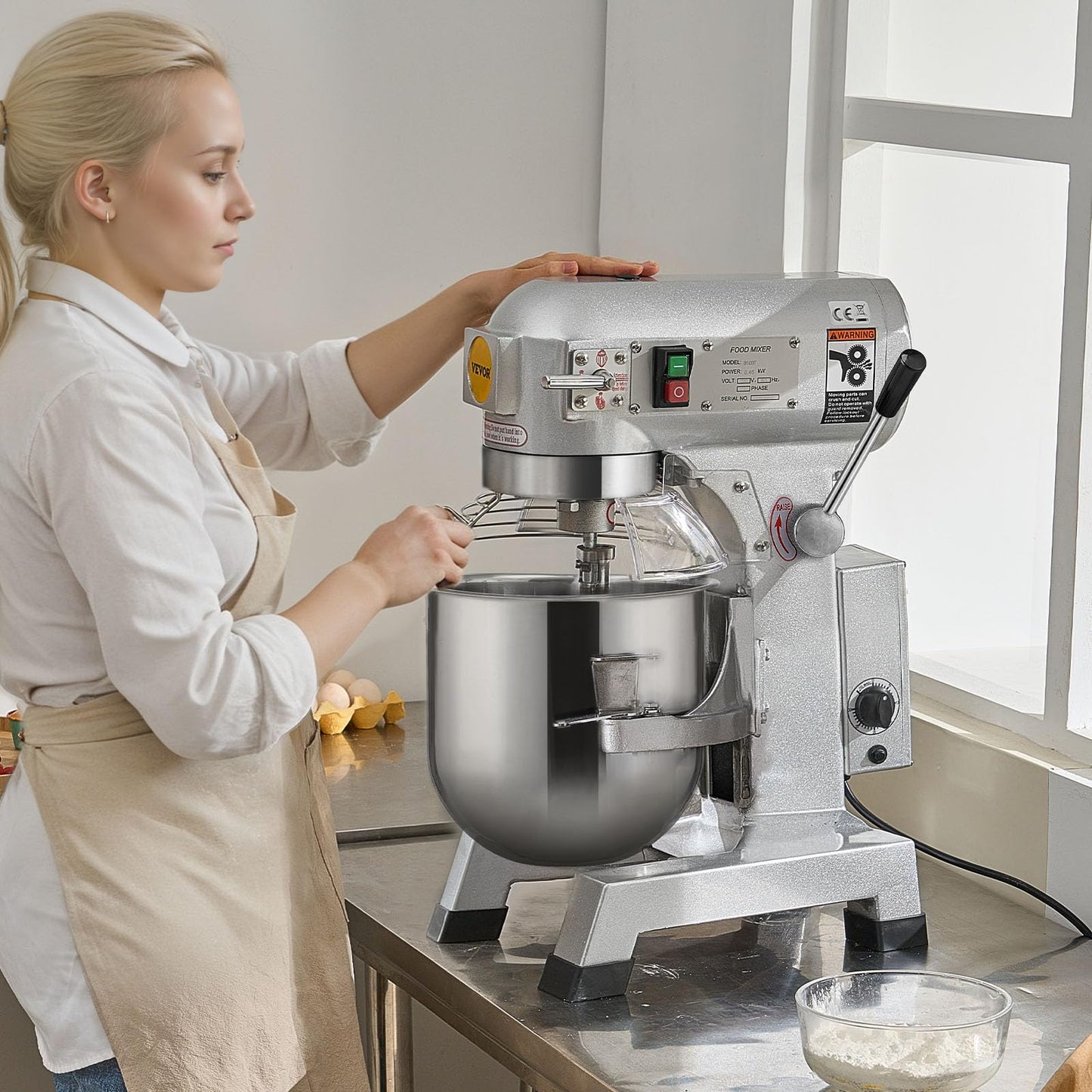 VEVOR Commercial Food Mixer 10Qt, Commercial Mixer with 3 Adjustable Speeds, 550W Dough Mixer,Commercial Stand Mixer with Stainless Steel Bowl