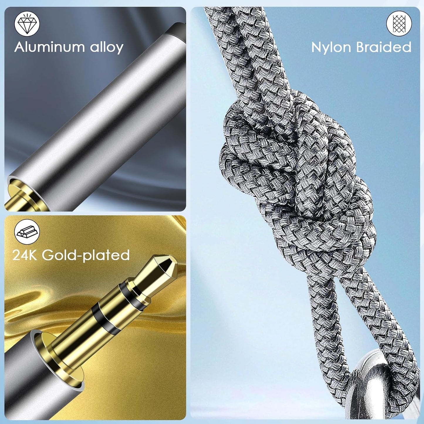 SAISN 3.5mm 2 Pack 3ft Audio Aux Cable - Nylon Braided Hi-Fi Stereo Audio TRS Cable for Car Home Stereos, Headphones