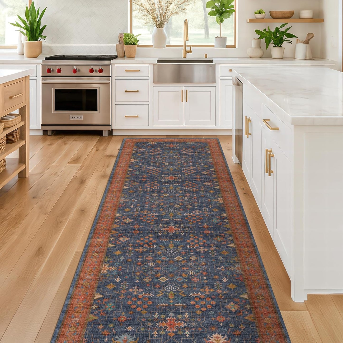 Skiennix Washable 10 Ft Long Hallway Runner Rug - Navy Blue, Pet-Friendly & Waterproof with Non-Slip Rubber Backing