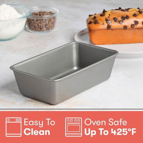 Cooking Light Nonstick Carbon Steel Bread Pan - Heavy Duty, Quick Release Coating, 9.25" x 5.25", Gray