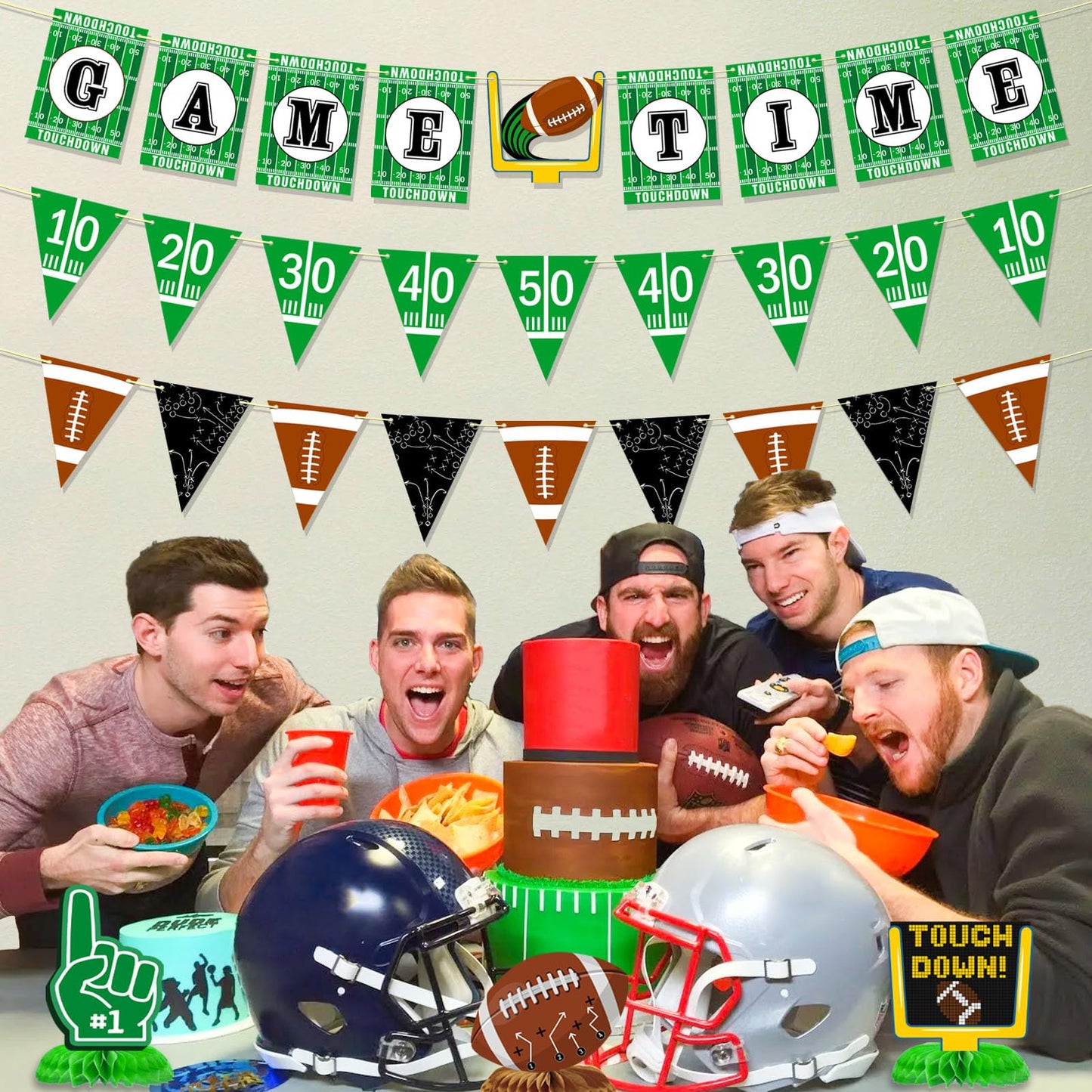 Ufocusmi Pre-Strung Football Party Decoraitons Game Time Banner Football Banners, Sports Themed Honeycomb Table Centerpieces Birthday Party Supplies
