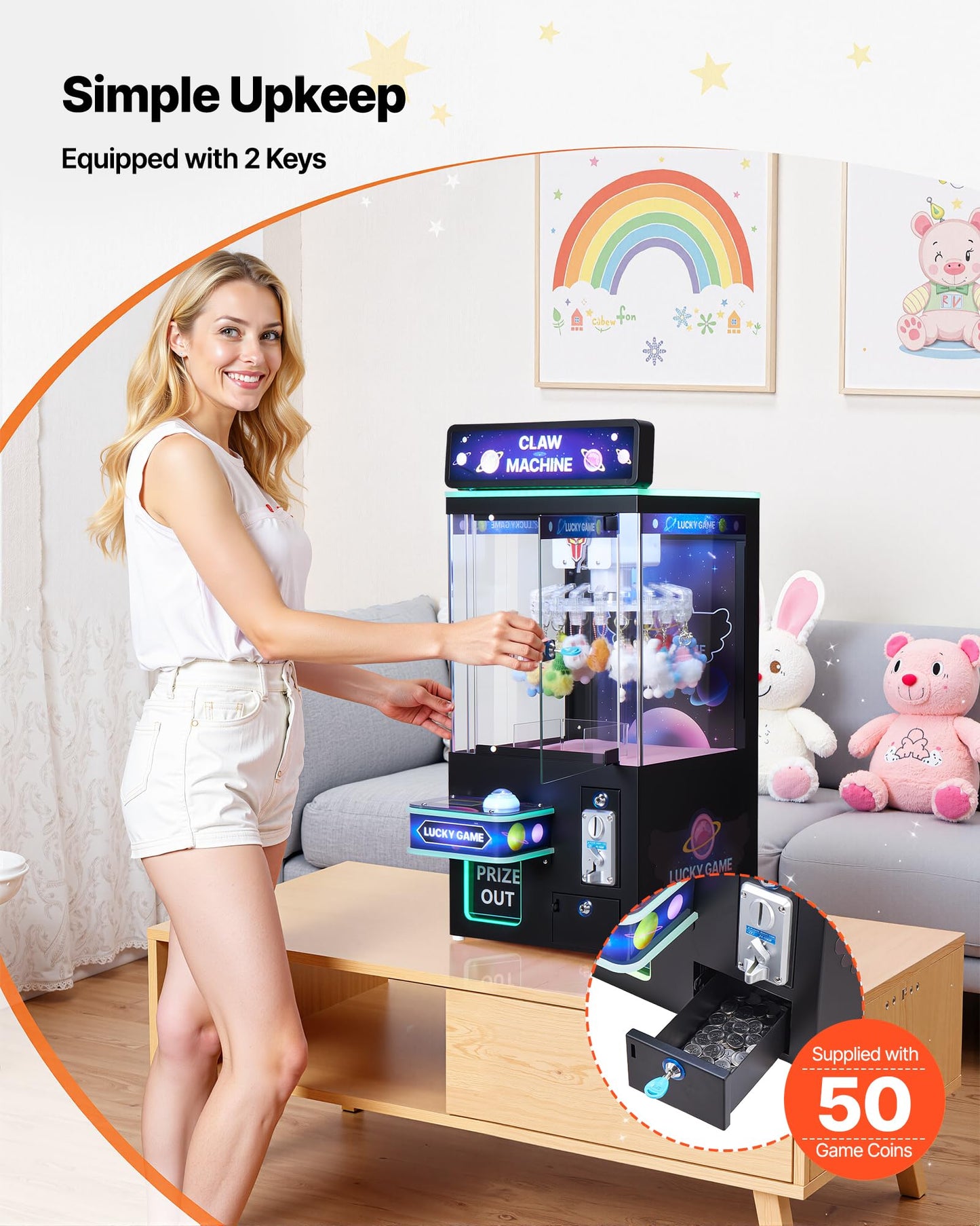VEVOR Claw Crane Machine, Medium-Sized Arcade Game Machine with Light & Sound, Adjustable Difficulty, Precise Toy Candy Grabber Prize Dispenser Vending Toy, for Commercial Home Cinema, Black Purple