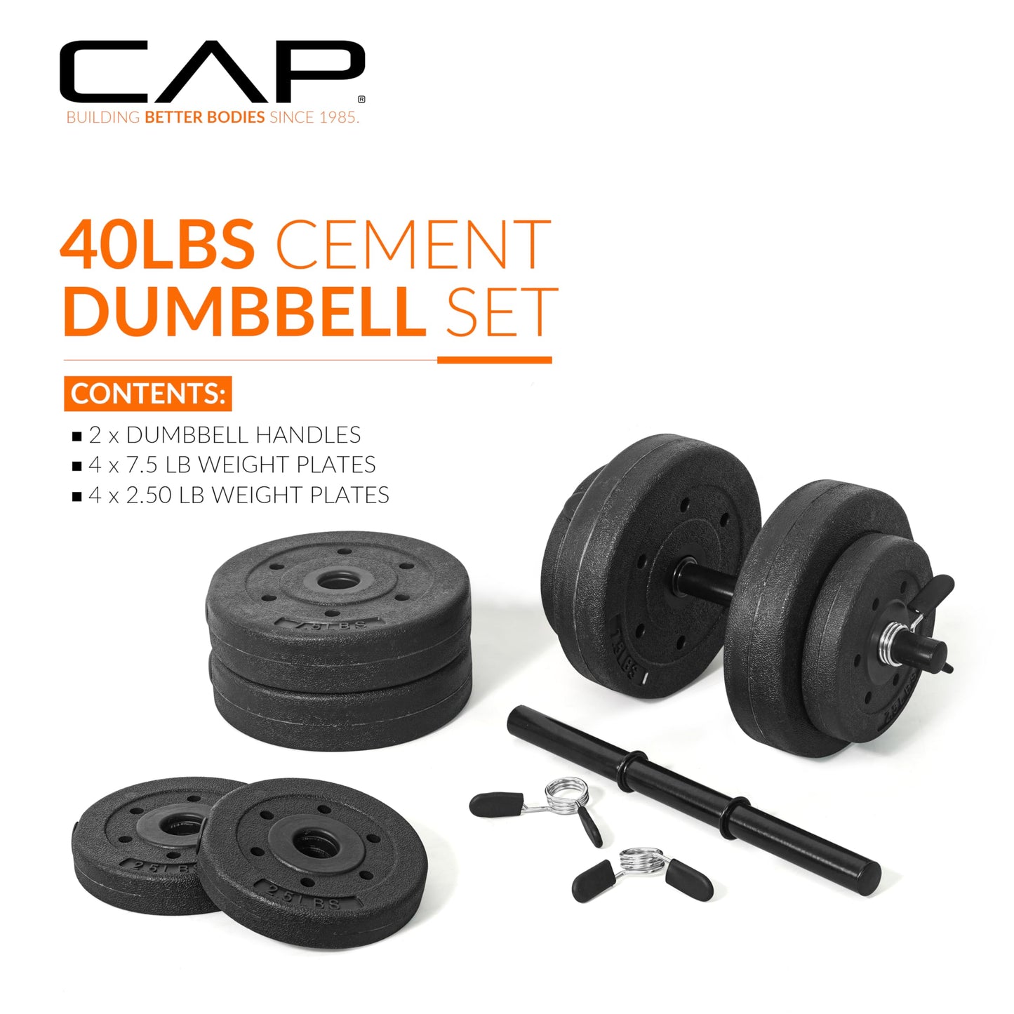 CAP Barbell 40-Pound Adjustable Cement Dumbbell Set – Versatile Weights for Home Gym Excellence
