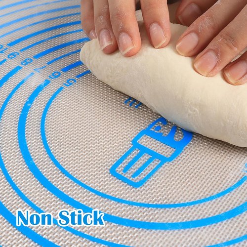 Folksy Super Kitchen Nonstick Silicone Baking Mat - Large 16'' x 20'' with Measurements for Easy Dough Rolling | Blue