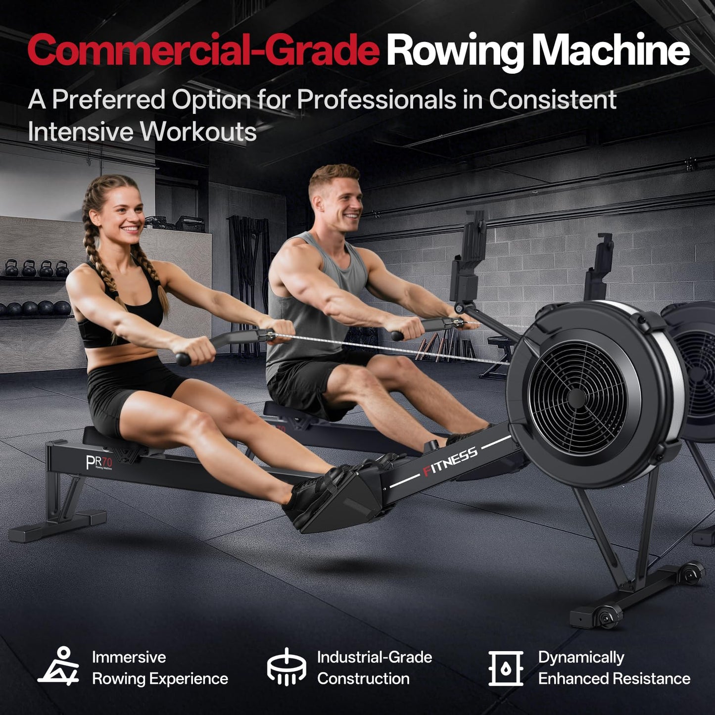 PASYOU Air Rowing Machine for Home,10-Level Resistance 350lbs Rower Machine, Foldable Row Machines Commercial with 54in Rail and Bluetooth Monitor, Adjustable Tablet Holder
