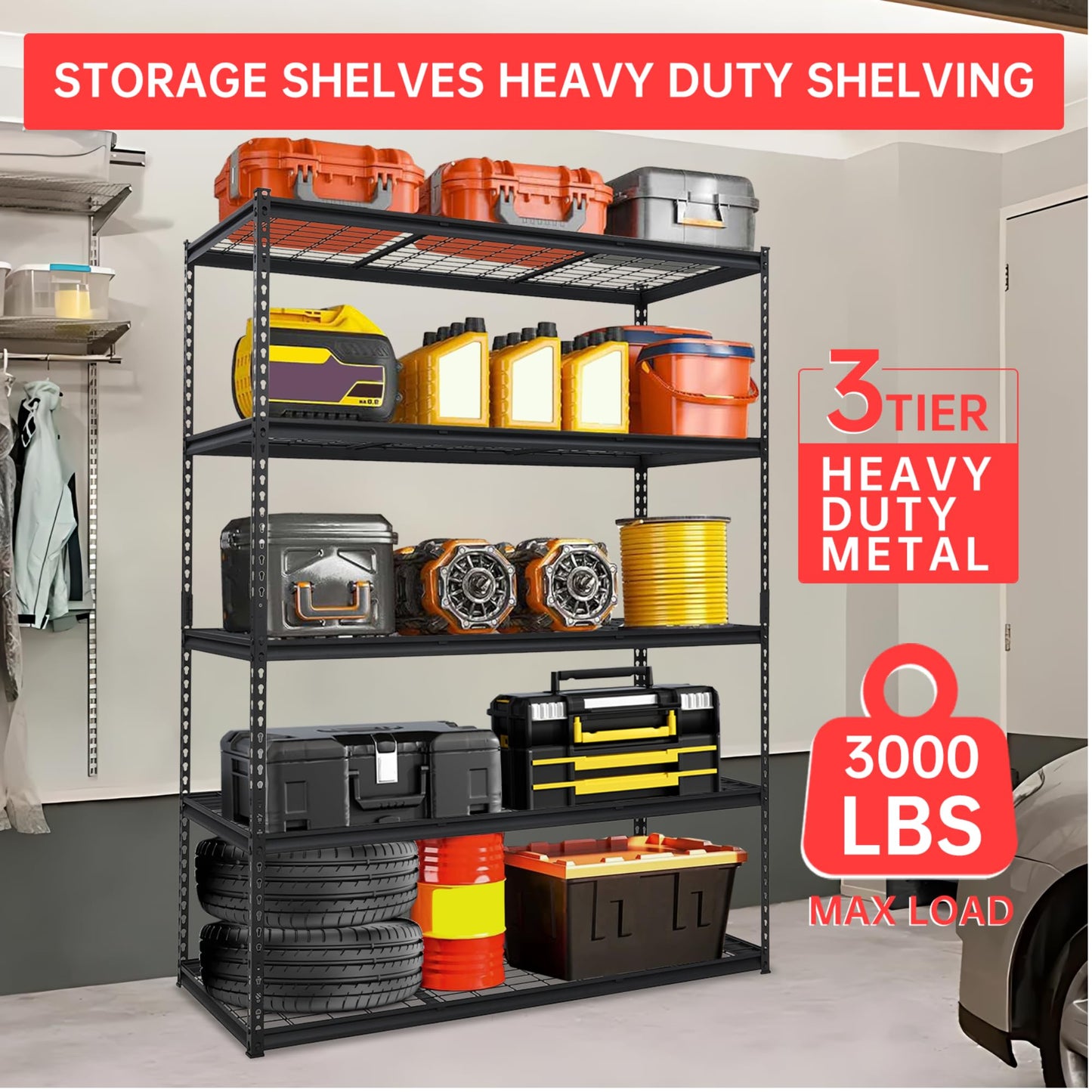 Towallmark Heavy Duty Storage Shelves 60 * 24in, 5 Tier Garage Storage Shelving, Adjustable Metal Storage Shelf Unit, Easy Assemble Garage Storage Shelving