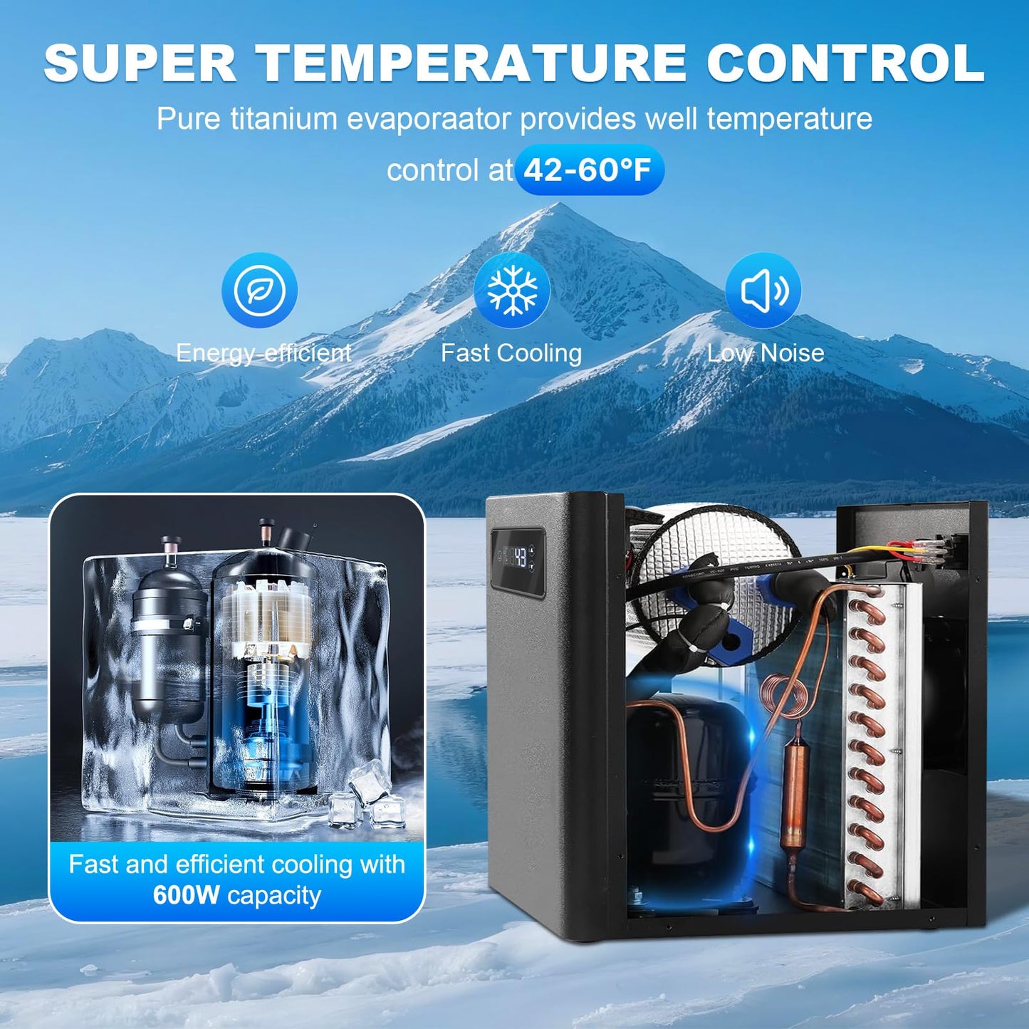 Ice Bath Water Chiller for Cold Plunge Tubs, 1/3HP Upgraded Cold Plunge Chiller with Built-in Pump & Filter, Submersible Pump, Insulated Hoses, Ideal for Cold Therapy Recovery Ice Bath Tubs 110V