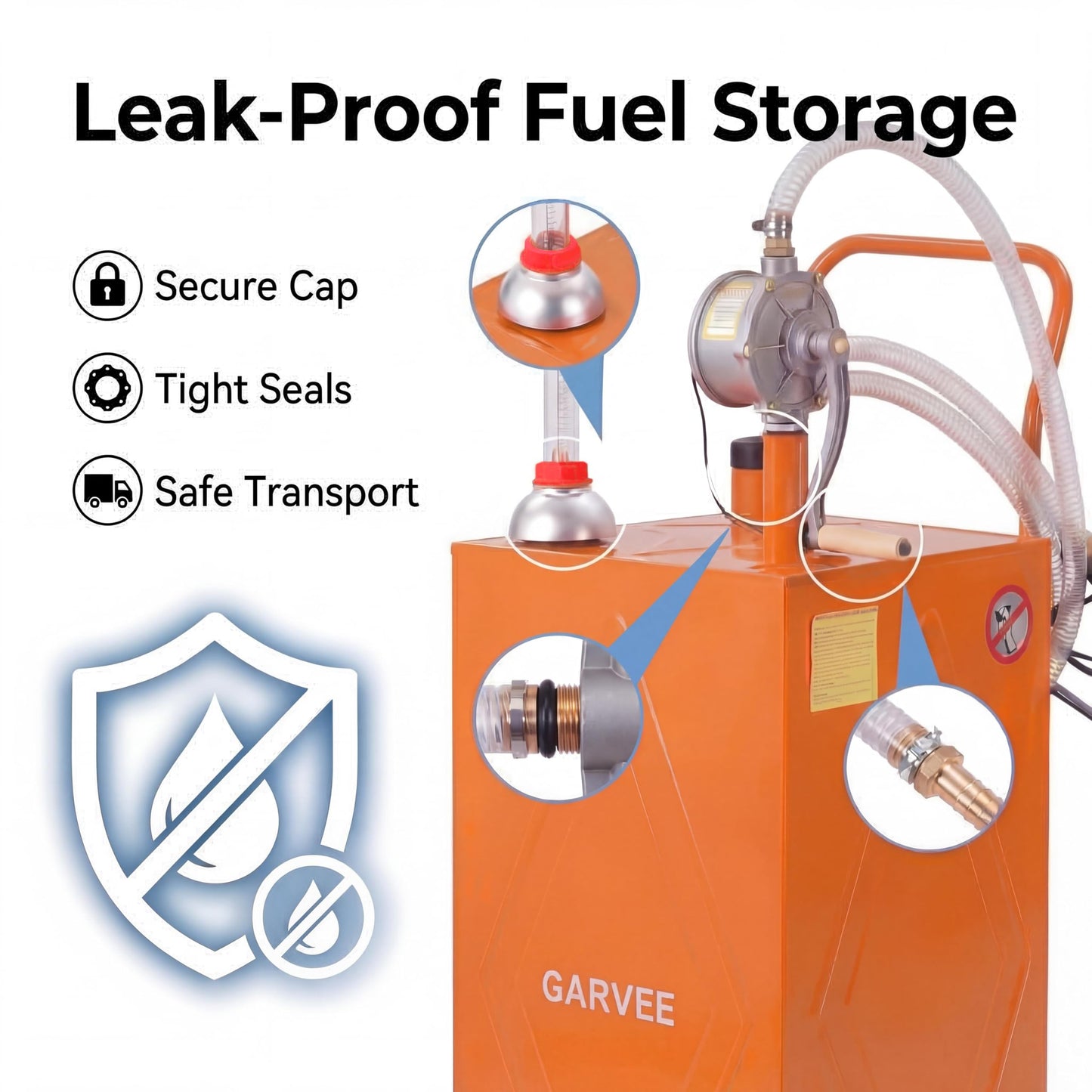 Garvee 35 Gallon Portable Fuel Caddy with Manual Rotary Pump, Heavy-Duty Steel Transfer Tank on 4 All-Terrain Wheels, Mobile Gas & Diesel Storage Container for Trucks, Boats, ATV, Lawn Mower - Orange