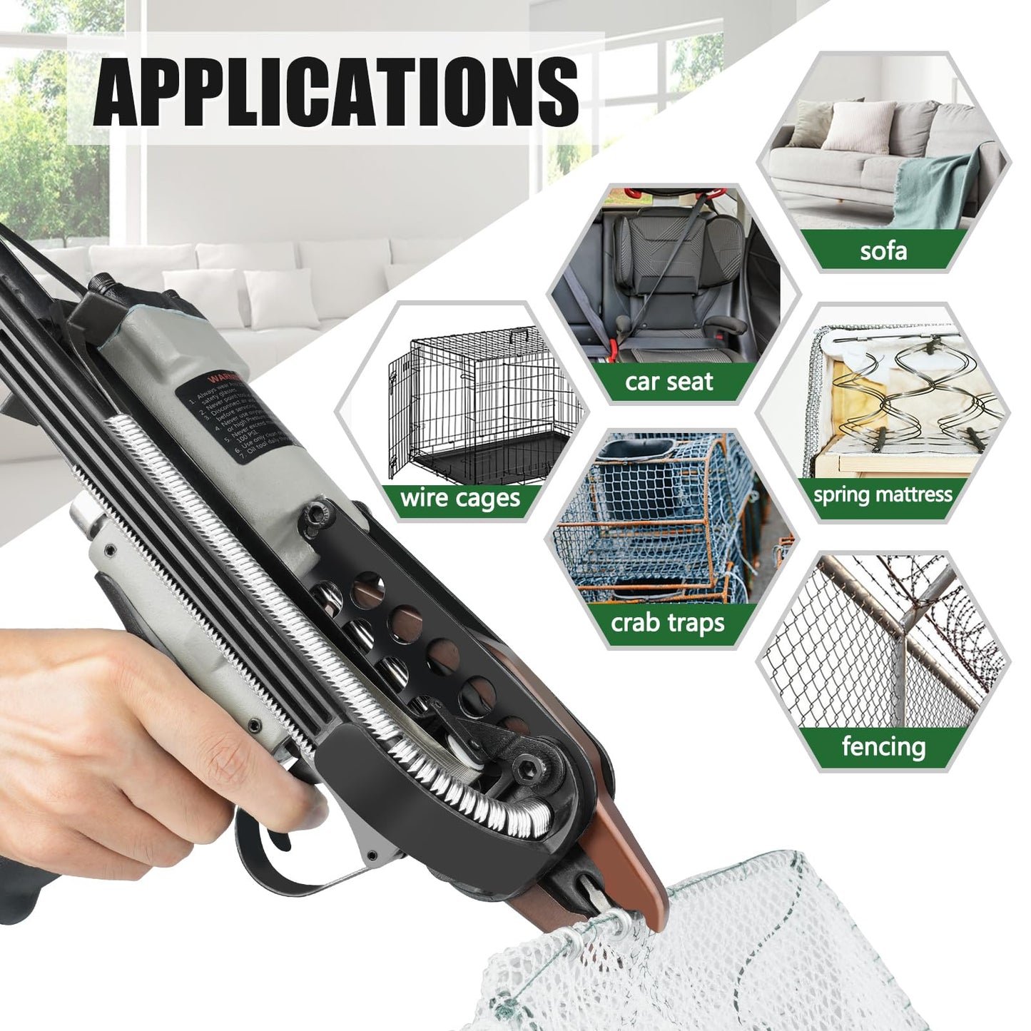 Woodpecker C-7CA 15 Gauge Pneumatic Hog Ring Gun Kit, 3/4" Crown Air Hog Ring Pliers, with1000PCS Hog Ring Staples for Cages, Fencing, Car Seats & Mattress (4.8-7mm Closure)