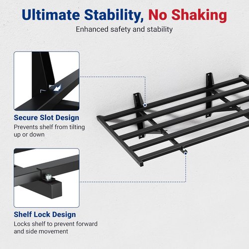 FLEXIMOUNTS Heavy-Duty Garage Wall Shelving | 2-Pack 2x4ft with 8 Hooks | 400lbs Capacity for Tools & Supplies