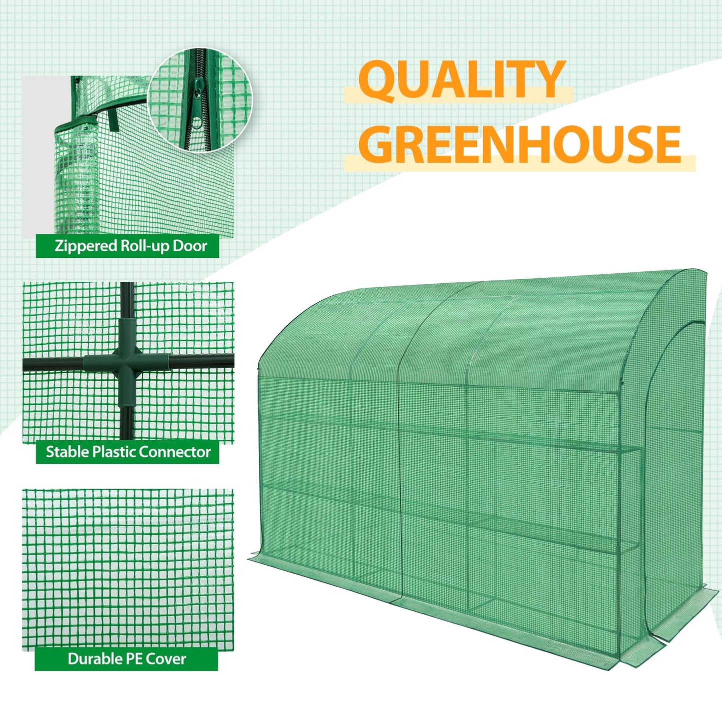 EAGLE PEAK 3 Tier Lean to Portable Greenhouse, Heavy-Duty Indoor & Outdoor Garden with Wire Shelves, 2 Roll-Up Zipper Doors, Easy Assembly, 120"x60"x84" Clear/Green PE Cover