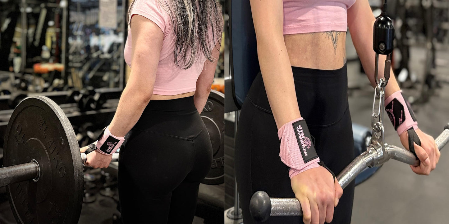 GYM GOLEM Wrist Wraps - 18-Inch Premium Support Wraps with Thumb Loop for Powerlifting, Bodybuilding & CrossFit "Pink" (1 Pair)