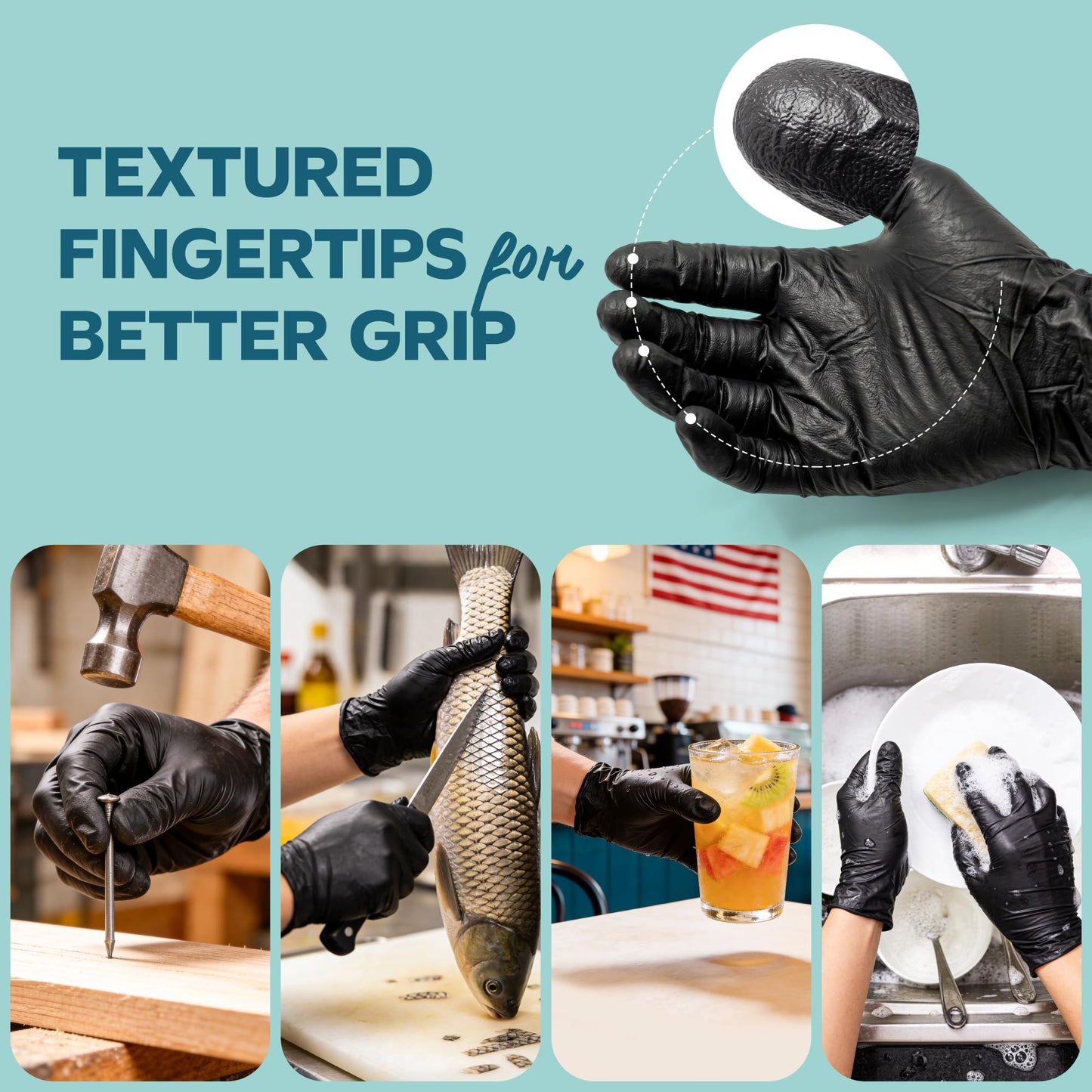 Comfy Package GUSTO Black Nitrile Gloves [100 Count] 6 Mil, HEAVY DUTY Disposable Gloves for Food Prep, Cooking, Tattoo, Cleaning – Latex-Free, Powder-Free, Textured Fingertips - Medium (Formerly