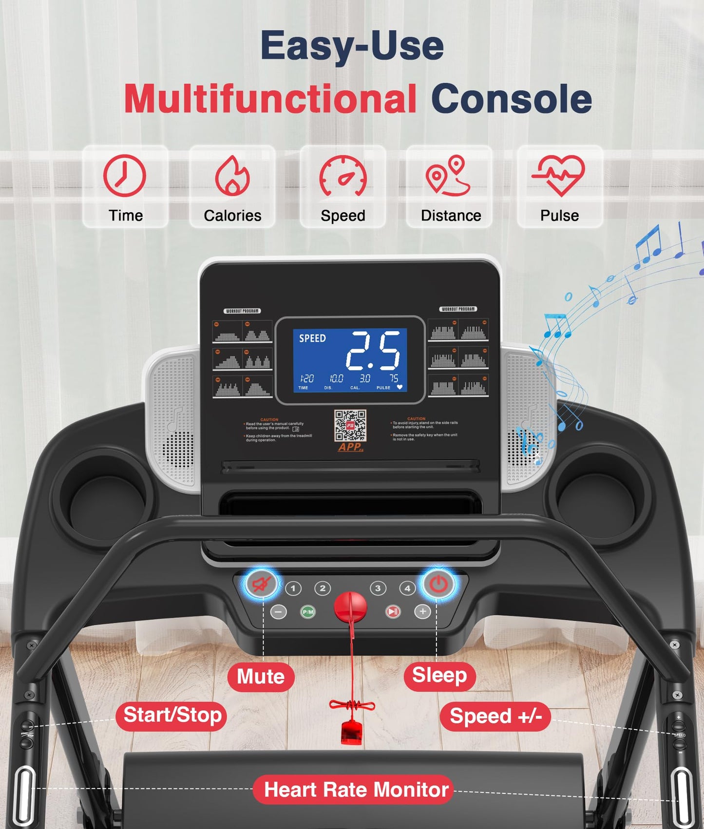 Redliro Walking Treadmill for Seniors Foldable - 400 Lb Capacity Senior Treadmill with Front & Long Handrails, 0%-2% Incline Home Recovery Fitness Exercise Machine for Elder, 47.6" Long Belt, APP