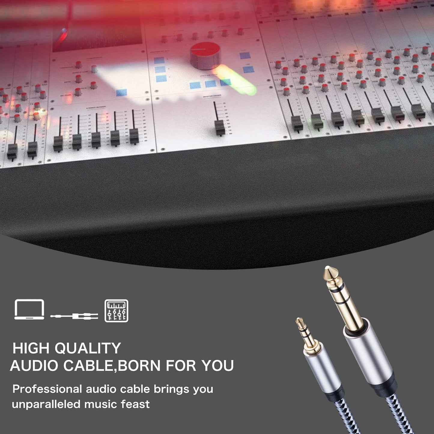 Tiierzon 1/8 1/4 25Ft, 6.35mm 1/4" 3.5mm 1/8" Amplifiers(25Ft) to Stereo Cable Male to Male TRS Bidirectional Stereo