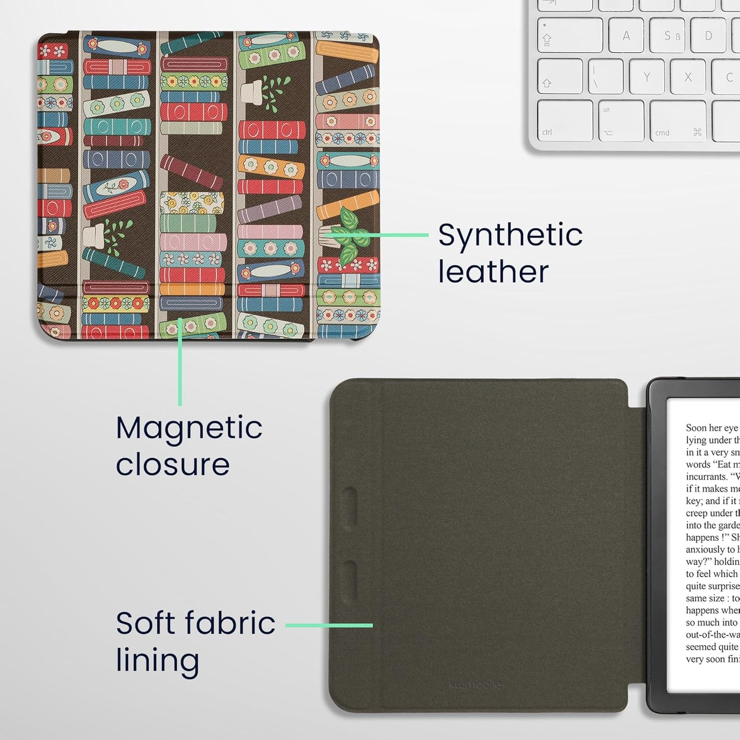 kwmobile Summer Case Compatible with Kobo Libra Colour Case - eReader Cover - Library Blue/Green/Dark Pink