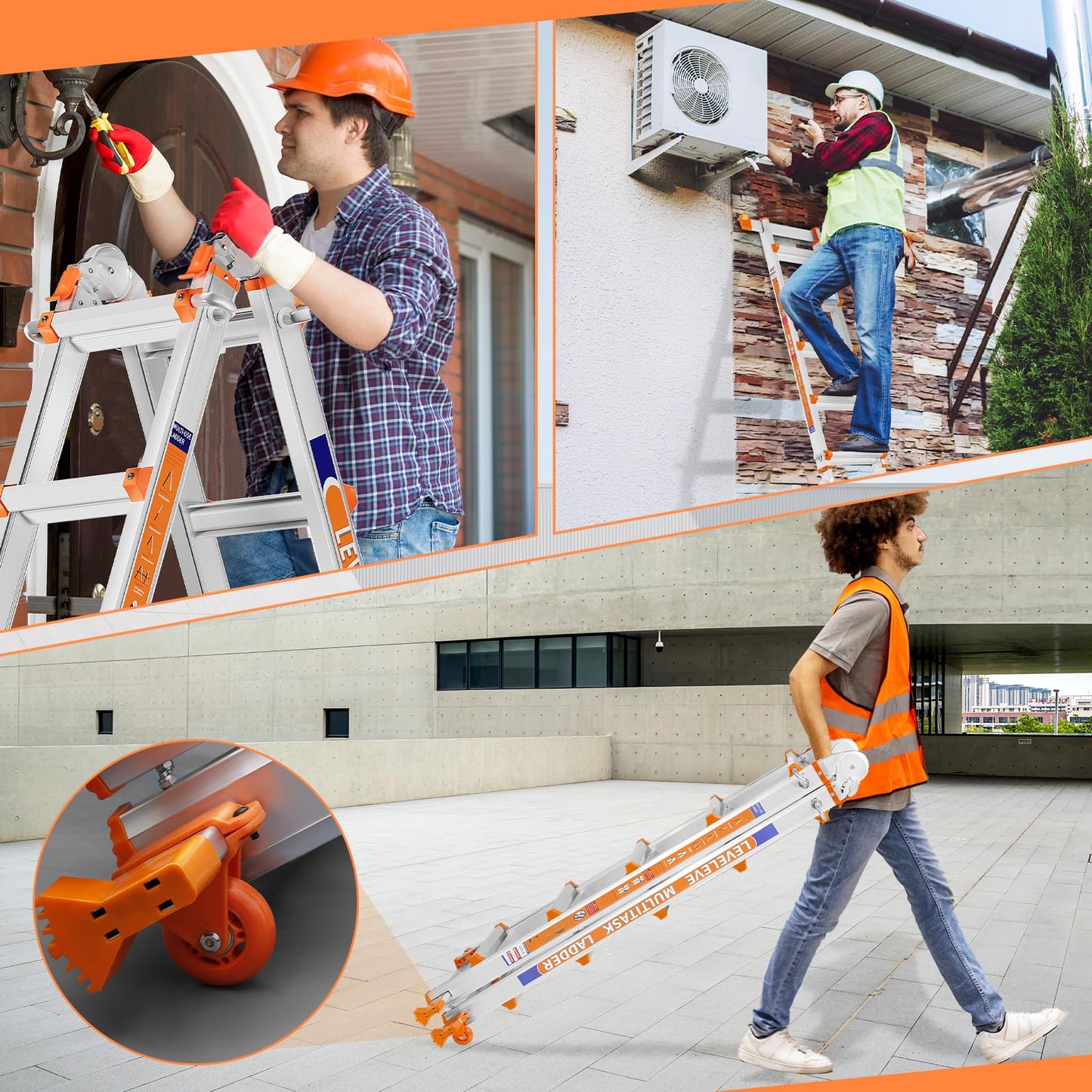 LEVELEVE Telescoping A Frame Ladder, 22FT Multi Position Ladder with Stabilizer Bar & Wheels,330 lbs Security Load for Stairs Home Indoor Outdoor Roof