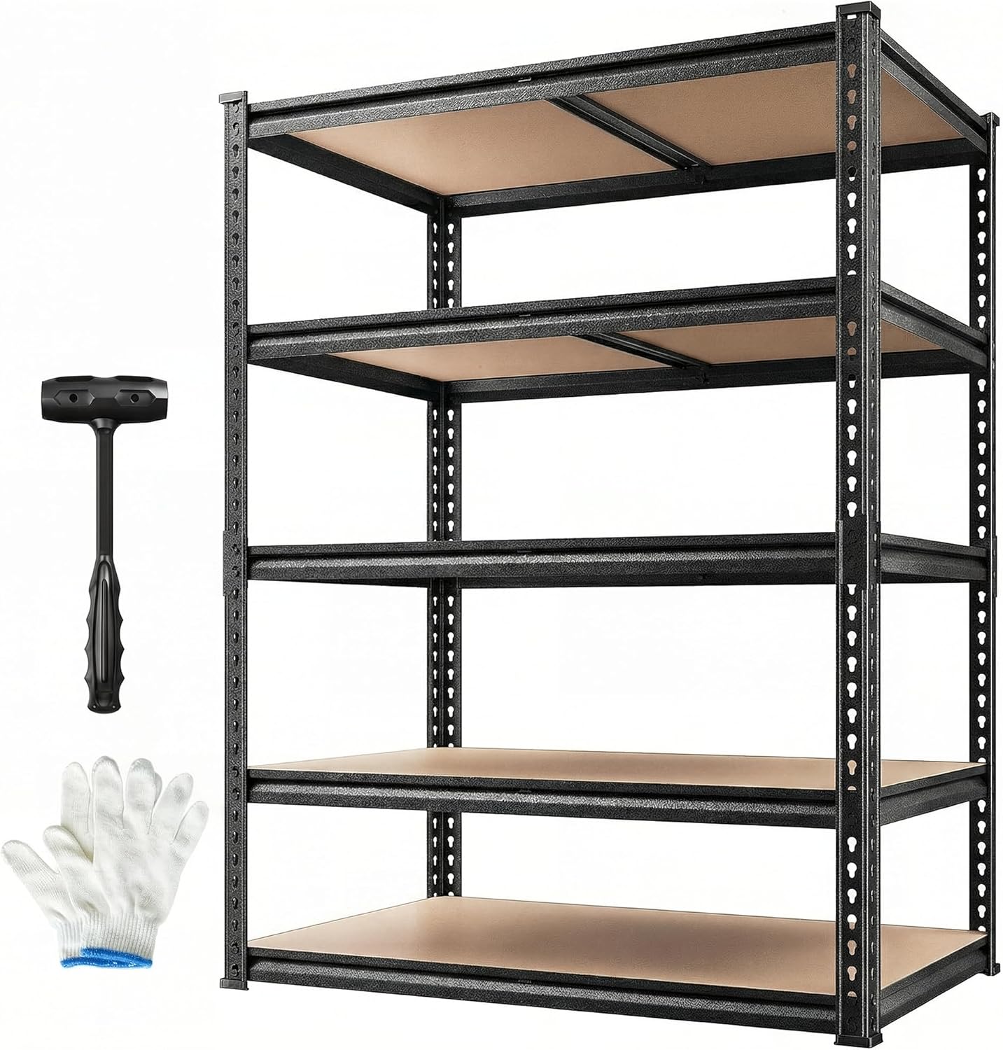 REIBII Heavy-Duty 5-Tier Storage Shelves - Adjustable Metal Shelving Unit for Garage, Basement, Pantry | 72" H x 35.55" W x 16" D, Black