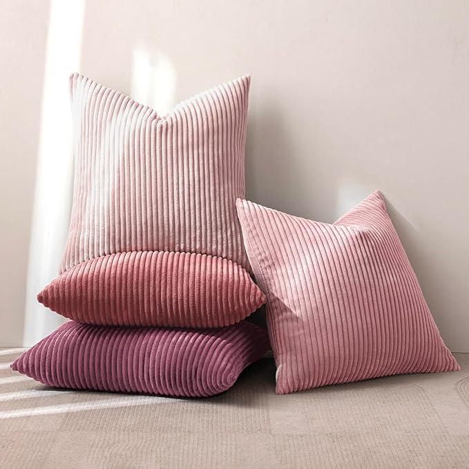 MIULEE Pack of 4 Purple Pink Valentines Corduroy Decorative Throw Pillow Covers 20x20 Inch Soft Boho Striped Pillow Covers Modern Farmhouse Spring Home Decor for Sofa Living Room Couch Bed