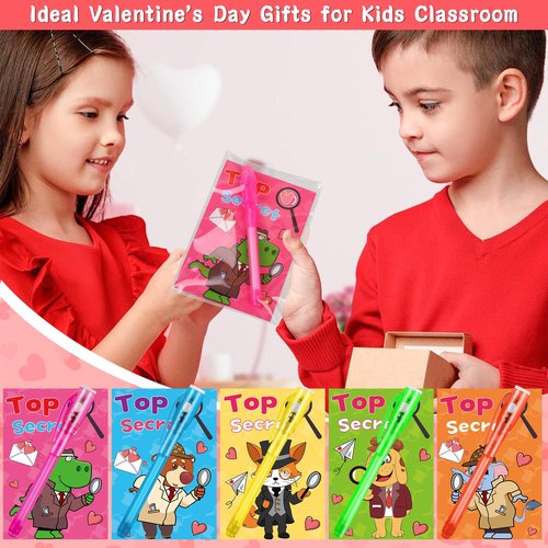 FLYSNK 24 Pack Valentines Day Gifts for Kids Classroom Invisible Ink Spy Pen with Animal Themed Cards Party Favors for School Exchange & Prizes for Boys Girls